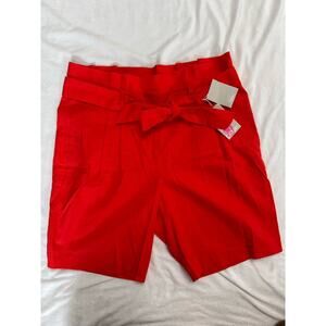 Boden Bright Orange Linen Paper Bag Shorts Size 12 Belted Bow High Rise Women